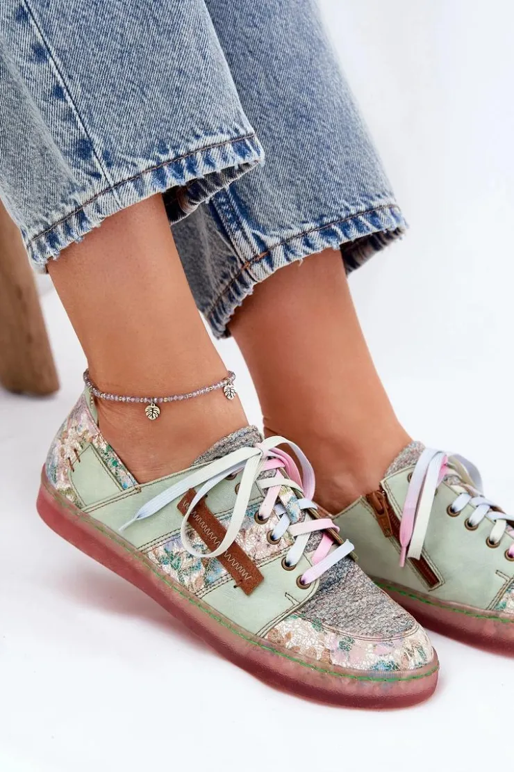 Damskie Maciejka Skórzane Półbuty Damskie 06791-09 Jasnozielone