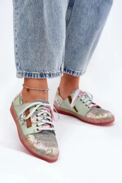 Damskie Maciejka Skórzane Półbuty Damskie 06791-09 Jasnozielone