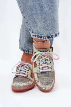 Damskie Maciejka Skórzane Półbuty Damskie 06791-09 Jasnozielone