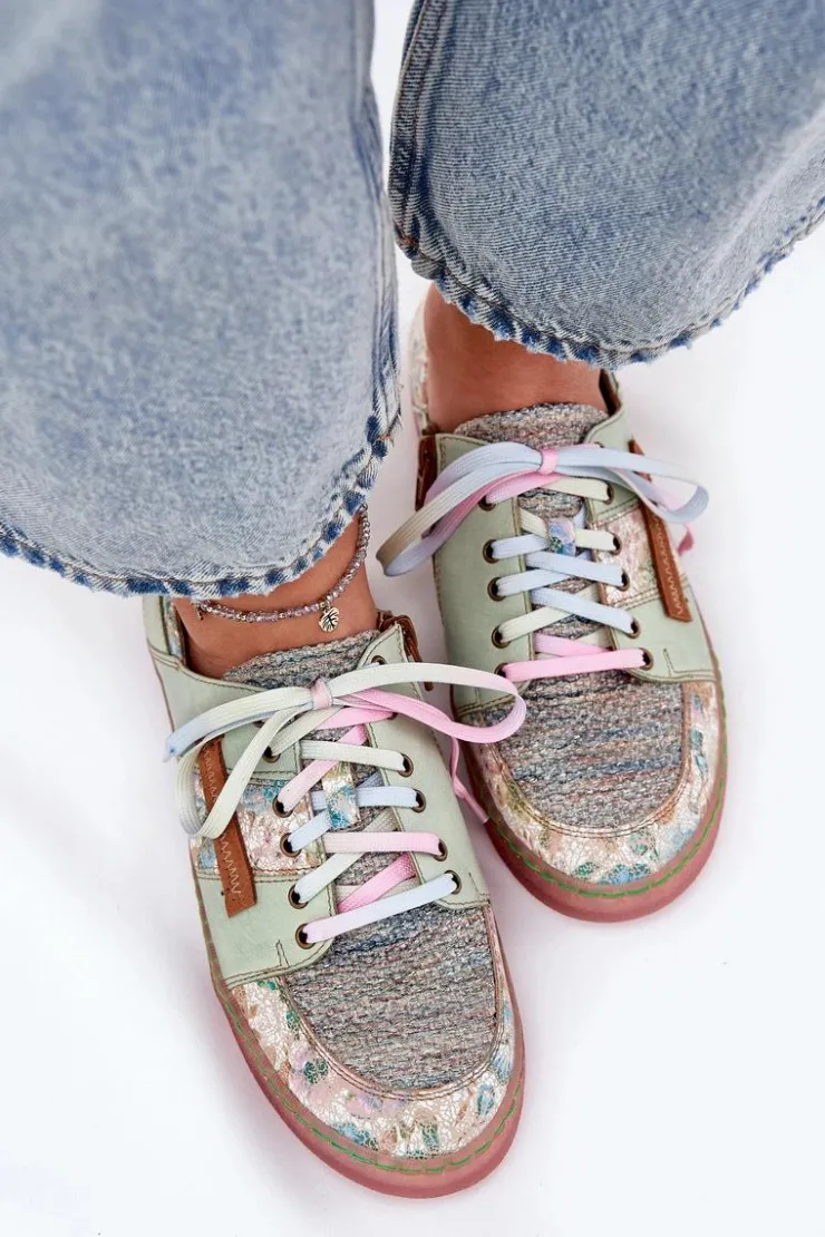 Damskie Maciejka Skórzane Półbuty Damskie 06791-09 Jasnozielone