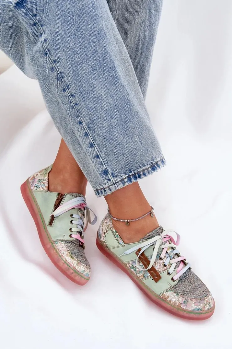 Damskie Maciejka Skórzane Półbuty Damskie 06791-09 Jasnozielone