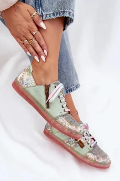 Damskie Maciejka Skórzane Półbuty Damskie 06791-09 Jasnozielone