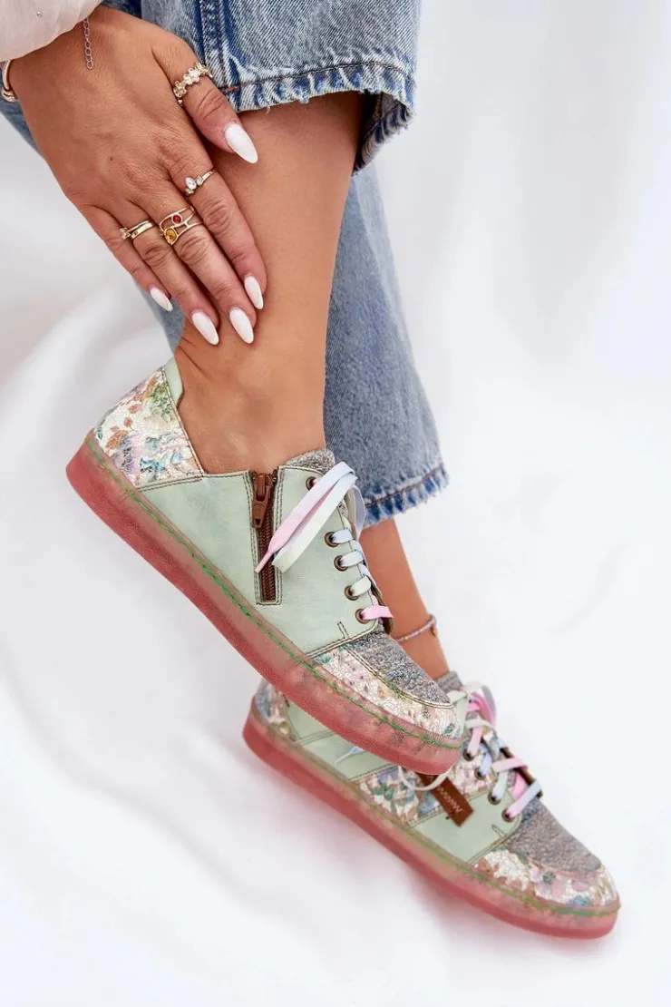 Damskie Maciejka Skórzane Półbuty Damskie 06791-09 Jasnozielone