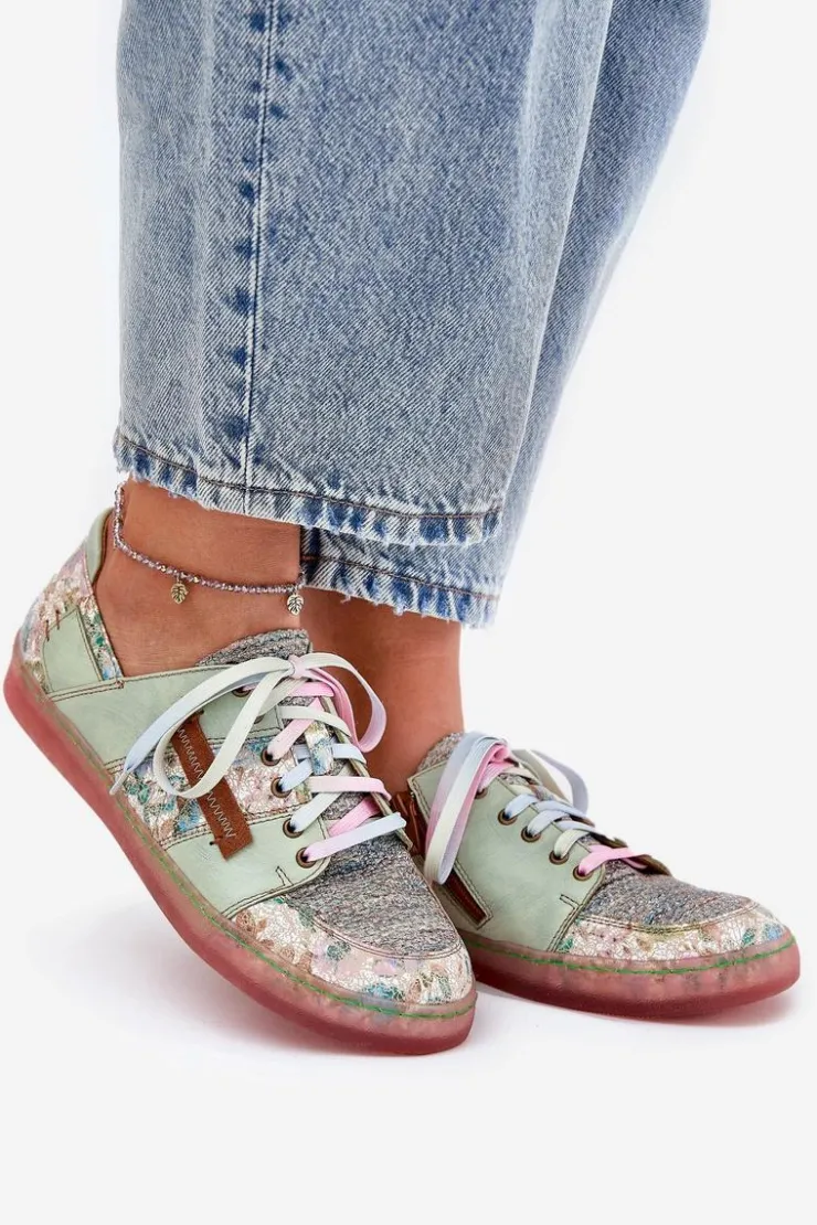 Damskie Maciejka Skórzane Półbuty Damskie 06791-09 Jasnozielone