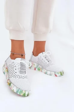 Best Artiker Skórzane Półbuty Damskie Na Koturnie 56C1799 Biało-Srebrne