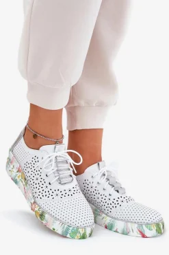 Best Artiker Skórzane Półbuty Damskie Na Koturnie 56C1799 Biało-Srebrne