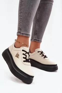 Damskie Buty damskie Vinceza Skórzane Półbuty Damskie Na Platformie Z Przypinką Vinceza 41495 Beżowe