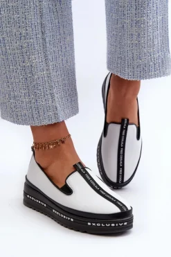 New Damskie buty S.Barski Skórzane Półbuty Damskie Na Platformie S.Barski LR260 Białe