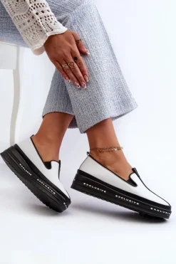 New Damskie buty S.Barski Skórzane Półbuty Damskie Na Platformie S.Barski LR260 Białe