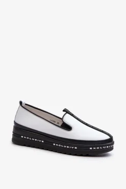 New Damskie buty S.Barski Skórzane Półbuty Damskie Na Platformie S.Barski LR260 Białe