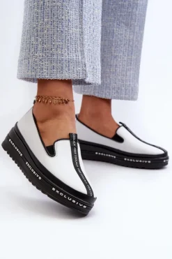 New Damskie buty S.Barski Skórzane Półbuty Damskie Na Platformie S.Barski LR260 Białe