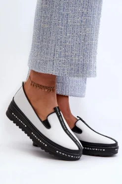 New Damskie buty S.Barski Skórzane Półbuty Damskie Na Platformie S.Barski LR260 Białe