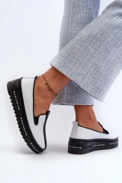 New Damskie buty S.Barski Skórzane Półbuty Damskie Na Platformie S.Barski LR260 Białe