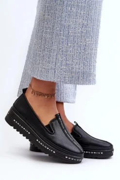 Damskie Damskie buty S.Barski Skórzane Półbuty Damskie Na Platformie S.Barski LR260 Czarne