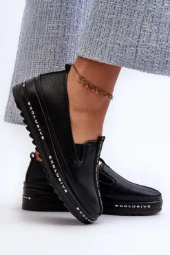 Damskie Damskie buty S.Barski Skórzane Półbuty Damskie Na Platformie S.Barski LR260 Czarne