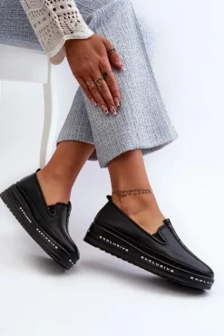 Damskie Damskie buty S.Barski Skórzane Półbuty Damskie Na Platformie S.Barski LR260 Czarne