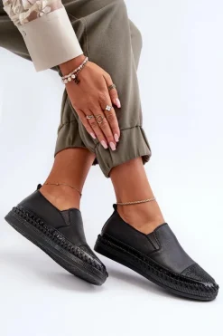 Damskie Damskie buty S.Barski Skórzane Półbuty Damskie Na Platformie Czarne D&A LR370