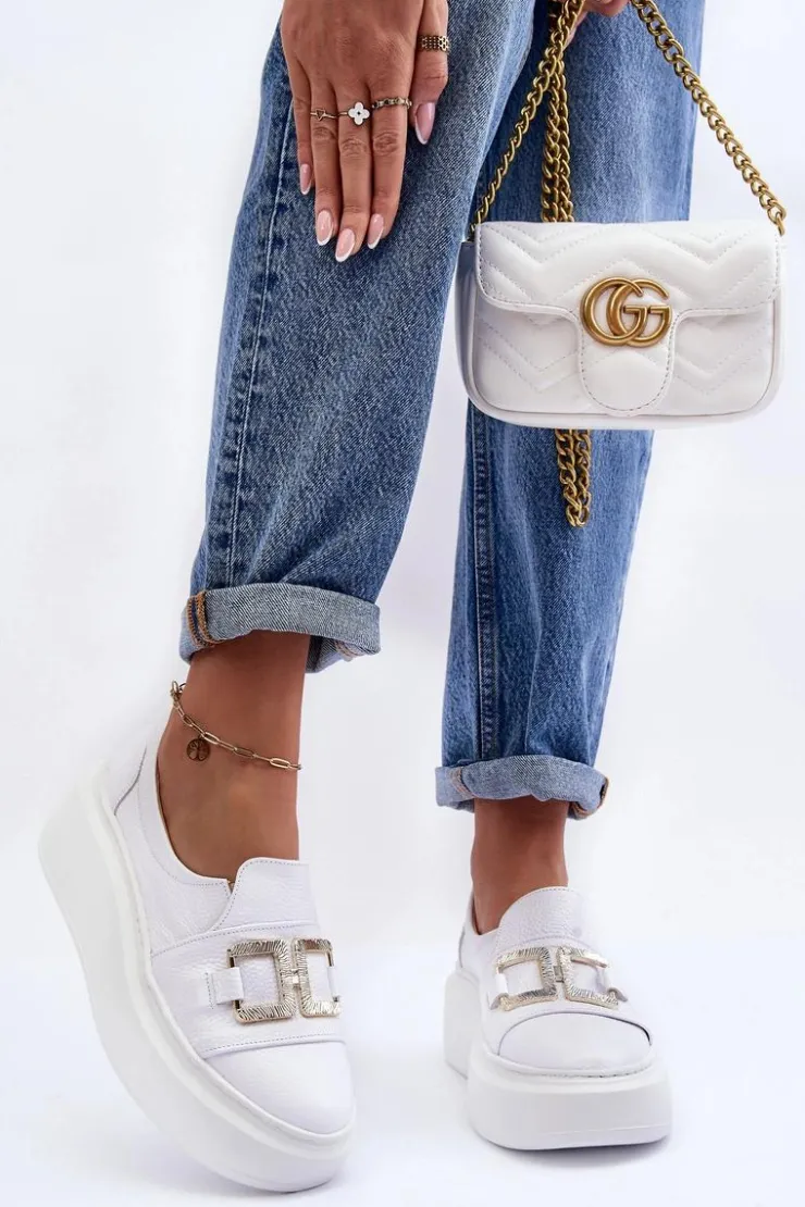 Boto Półbuty Skórzane*Skórzane Półbuty Damskie Na Platformie Białe Lewski 3398/2