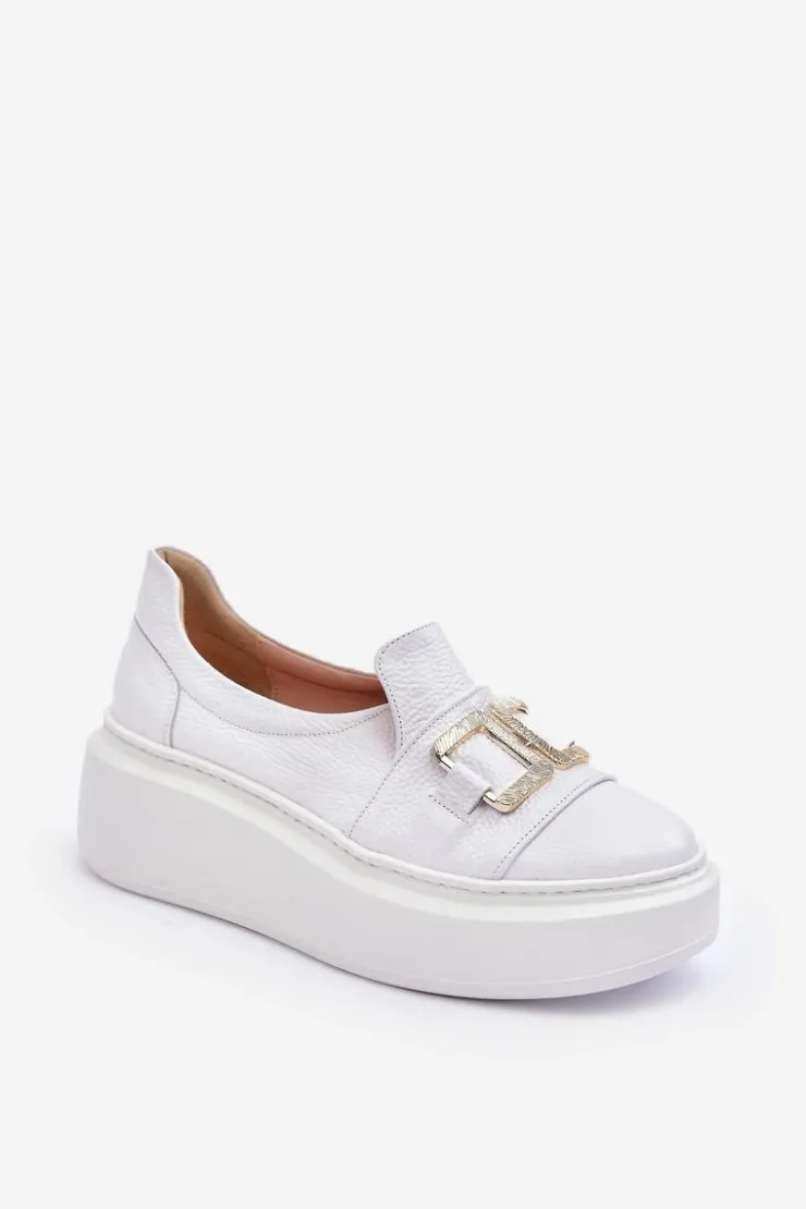 Boto Półbuty Skórzane*Skórzane Półbuty Damskie Na Platformie Białe Lewski 3398/2