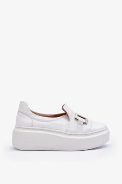 Boto Półbuty Skórzane*Skórzane Półbuty Damskie Na Platformie Białe Lewski 3398/2