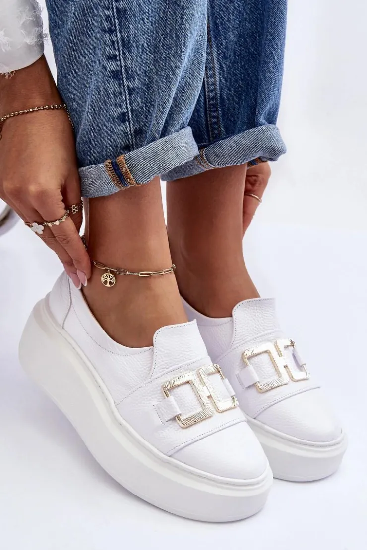 Boto Półbuty Skórzane*Skórzane Półbuty Damskie Na Platformie Białe Lewski 3398/2