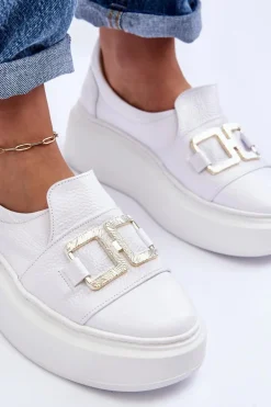 Boto Półbuty Skórzane*Skórzane Półbuty Damskie Na Platformie Białe Lewski 3398/2