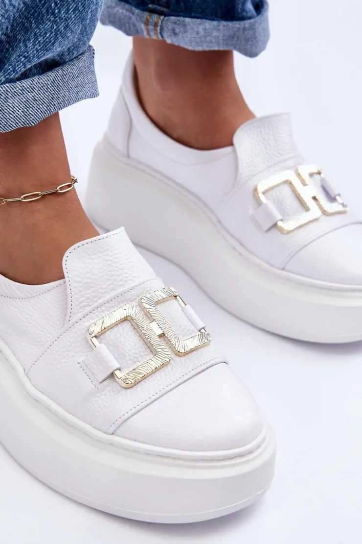 Boto Półbuty Skórzane*Skórzane Półbuty Damskie Na Platformie Białe Lewski 3398/2