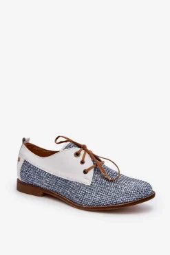 Damskie Maciejka Skórzane Półbuty Damskie Na Płaskim Obcasie 06461-17 Niebieskie