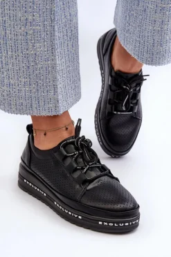 New Damskie buty S.Barski Skórzane Półbuty Damskie Na Platformie S.Barski LR769A Czarne