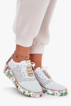 Damskie Artiker Skórzane Półbuty Damskie Na Koturnie 56C1800 Biało-Złote