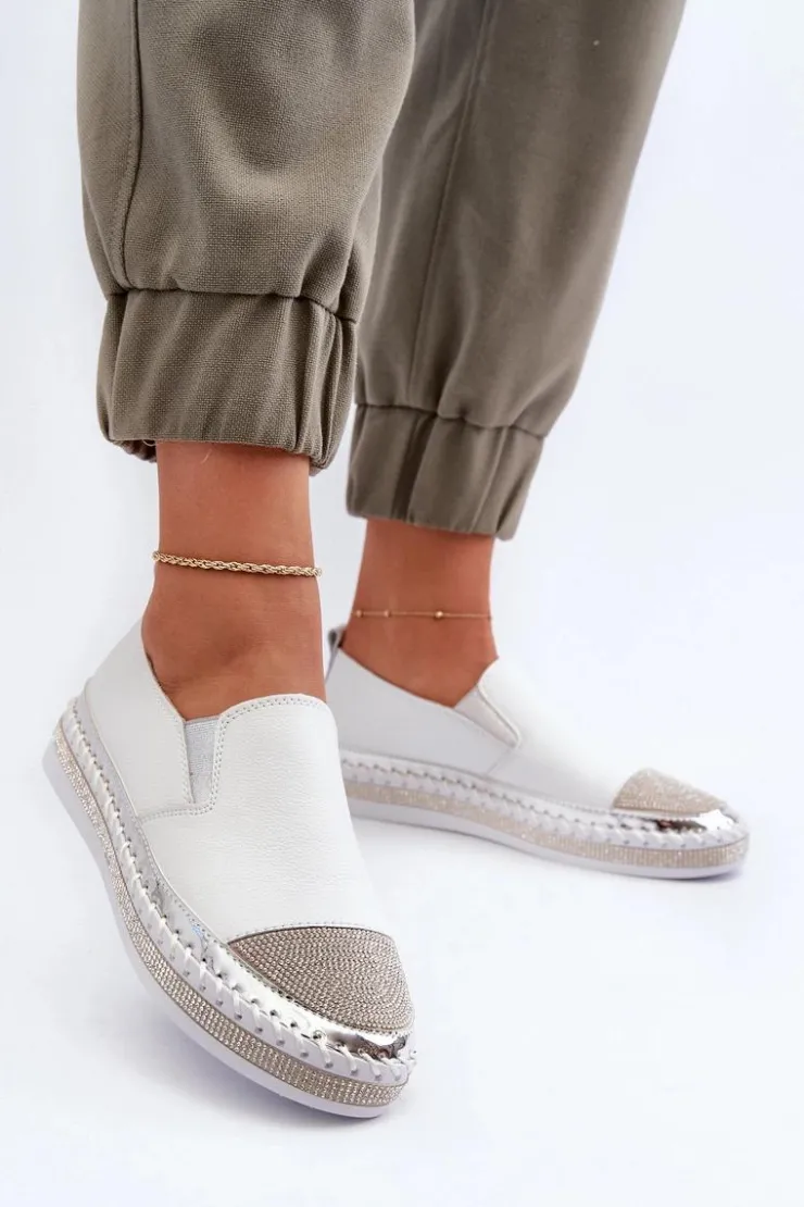 Discount Damskie buty S.Barski Skórzane Półbuty Damskie Na Platformie Białe D&A LR370