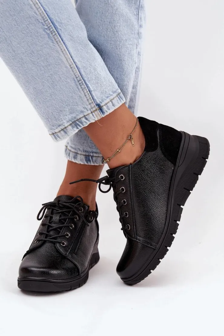 Sale Buty damskie Vinceza Skórzane Półbuty Damskie Na Koturnie Vinceza 39964 Czarne Czarny