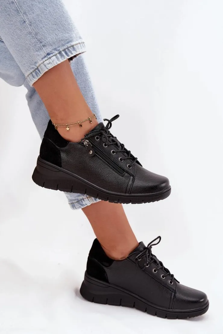 Sale Buty damskie Vinceza Skórzane Półbuty Damskie Na Koturnie Vinceza 39964 Czarne Czarny