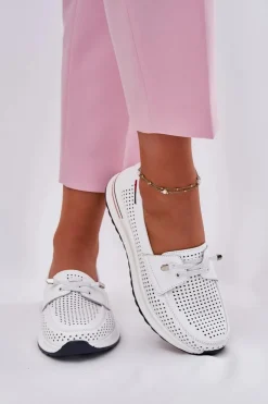 Damskie Evento Skórzane Półbuty Damskie Na Platformie Białe Violeth