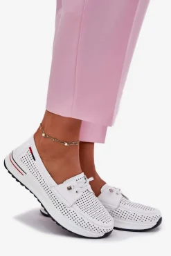 Damskie Evento Skórzane Półbuty Damskie Na Platformie Białe Violeth