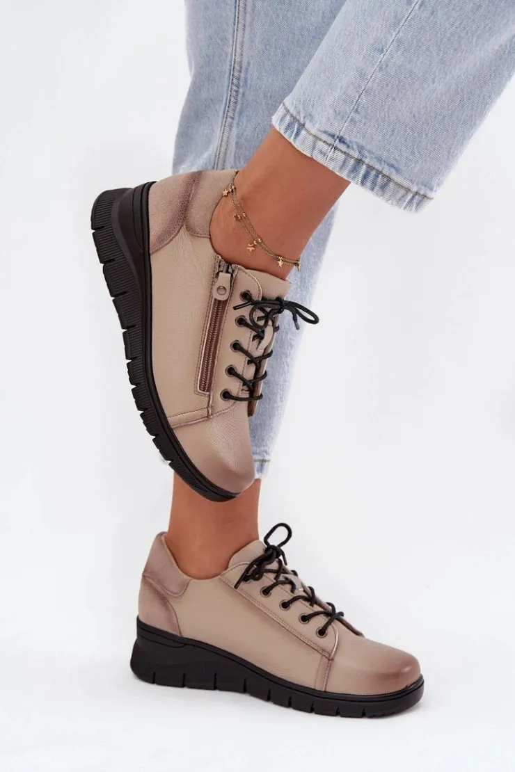 Damskie Buty damskie Vinceza Skórzane Półbuty Damskie Na Koturnie Vinceza 39964 Beżowe