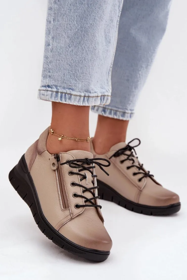 Damskie Buty damskie Vinceza Skórzane Półbuty Damskie Na Koturnie Vinceza 39964 Beżowe