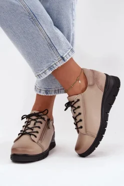 Damskie Buty damskie Vinceza Skórzane Półbuty Damskie Na Koturnie Vinceza 39964 Beżowe