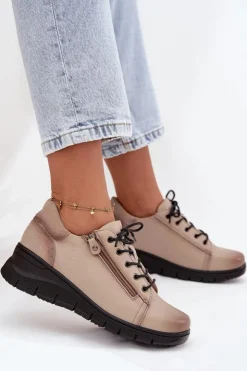 Damskie Buty damskie Vinceza Skórzane Półbuty Damskie Na Koturnie Vinceza 39964 Beżowe