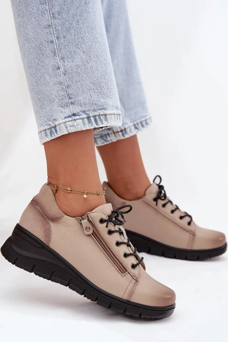 Damskie Buty damskie Vinceza Skórzane Półbuty Damskie Na Koturnie Vinceza 39964 Beżowe