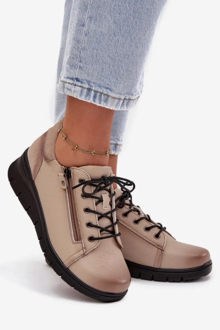 Damskie Buty damskie Vinceza Skórzane Półbuty Damskie Na Koturnie Vinceza 39964 Beżowe