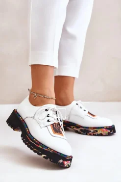 Damskie Artiker Skórzane Półbuty Damskie Sznurowane 55C0500 Białe