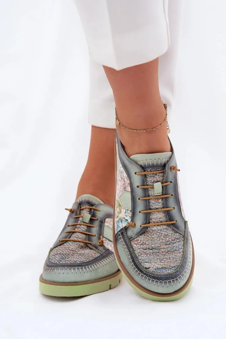 Maciejka Półbuty Skórzane*Skórzane Półbuty Damskie Wzorzyste 06784-09 Zielone Zielony