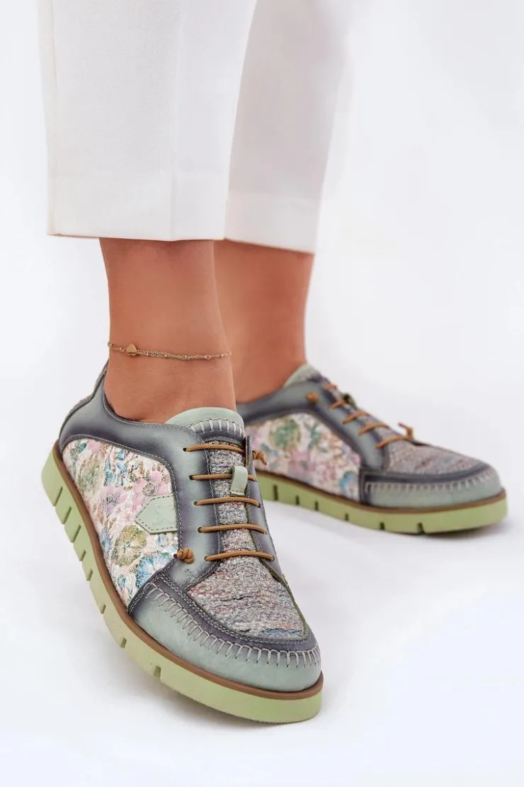 Maciejka Półbuty Skórzane*Skórzane Półbuty Damskie Wzorzyste 06784-09 Zielone Zielony