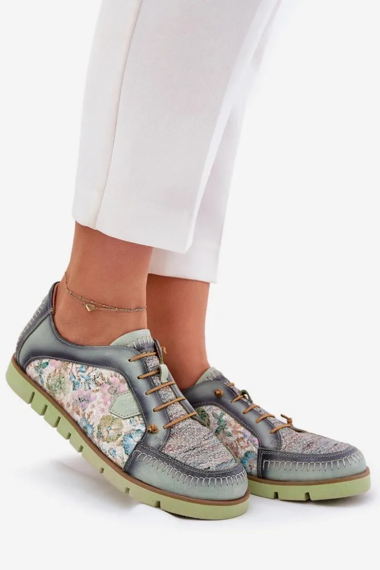 Maciejka Półbuty Skórzane*Skórzane Półbuty Damskie Wzorzyste 06784-09 Zielone Zielony