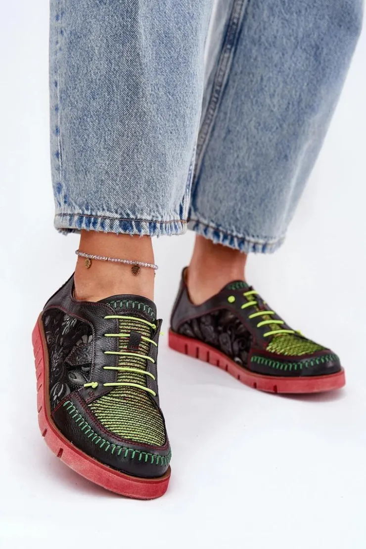 Maciejka Skórzane Półbuty Damskie Wzorzyste 06784-20 Czarne Czarny