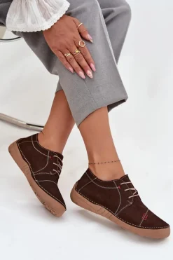 Damskie Artiker Skórzane Półbuty Damskie Z Przeszyciami 57C2114 Brązowe