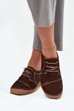 Damskie Artiker Skórzane Półbuty Damskie Z Przeszyciami 57C2114 Brązowe