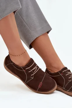 Damskie Artiker Skórzane Półbuty Damskie Z Przeszyciami 57C2114 Brązowe