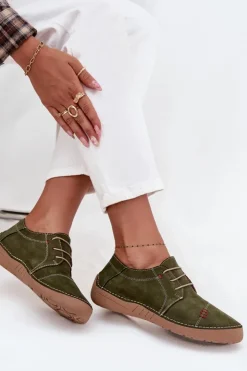 Artiker Półbuty Skórzane*Skórzane Półbuty Damskie Z Przeszyciami 57C2112 Zielone Zielony